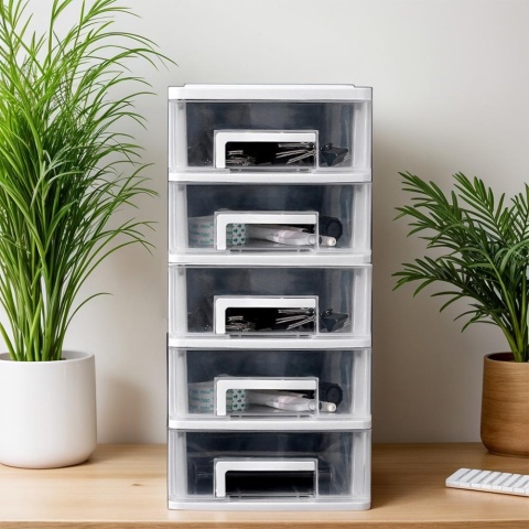 5-warstwowy przezroczysty organizer na biurko z szufladami, solidna szafka na artykuły biurowe do przechowywania różnych przedmiotów